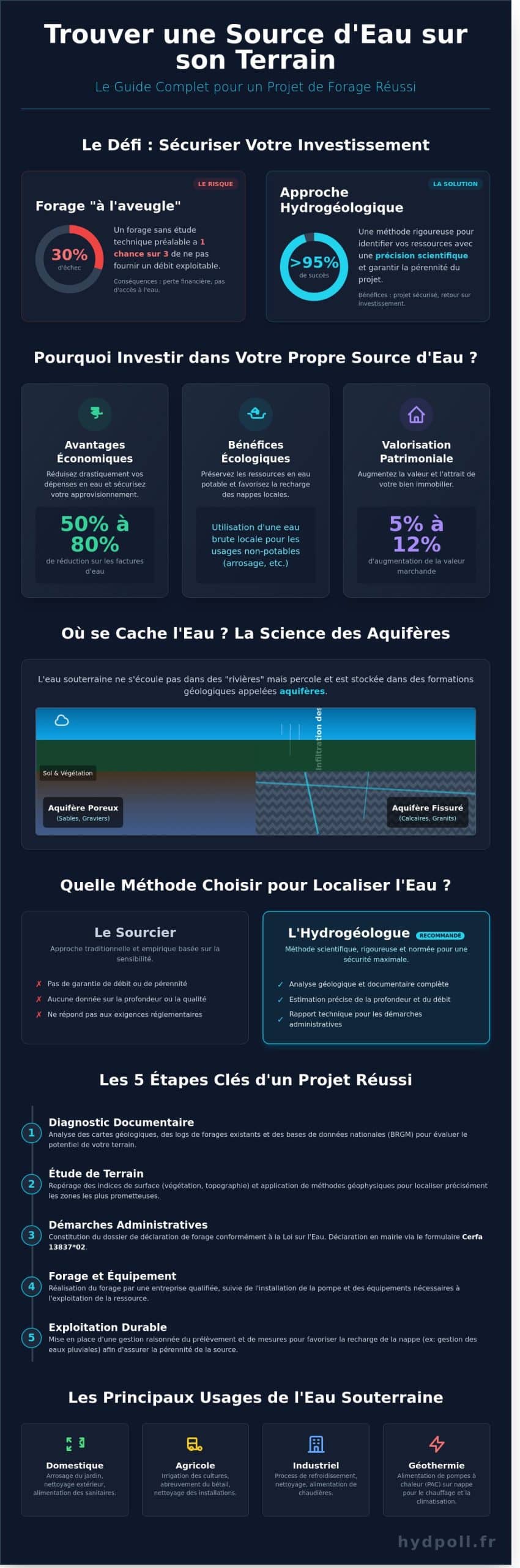Trouver une source d'eau sur son terrain : Méthodes, étapes et réglementation en 2026