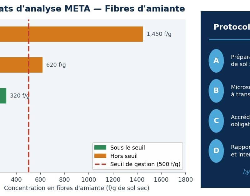 Analyse META fibres d'amiante dans le sol — concentrations mesurées et protocole laboratoire accrédité COFRAC