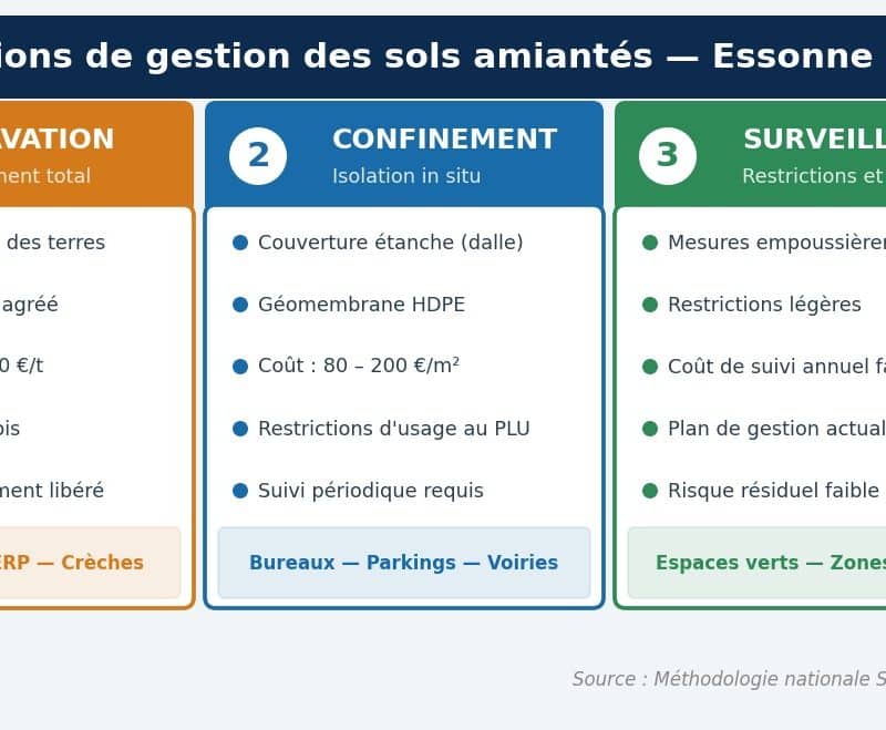 Options de gestion des sols amiantés en Essonne — excavation, confinement ou surveillance selon l'usage prévu