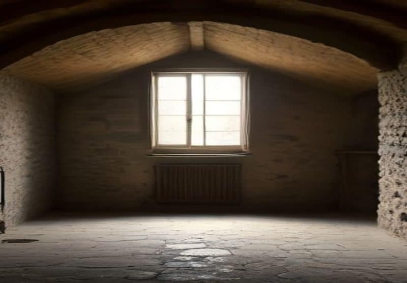 Dosimètre de mesure du radon posé dans la cave d'une maison ancienne dans le Cher